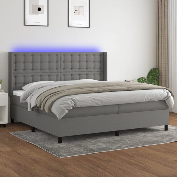 vidaXL &Kappa;&rho;&epsilon;&beta;ά&tau;&iota; Boxspring &mu;&epsilon; &Sigma;&tau;&rho;ώ&mu;&alpha; & LED &Sigma;&kappa;.&Gamma;&kappa;&rho;&iota; 200x200&epsilon;&kappa;. &Upsilon;&phi;&alpha;&sigma;&mu;ά&tau;&iota;&nu;&omicron;