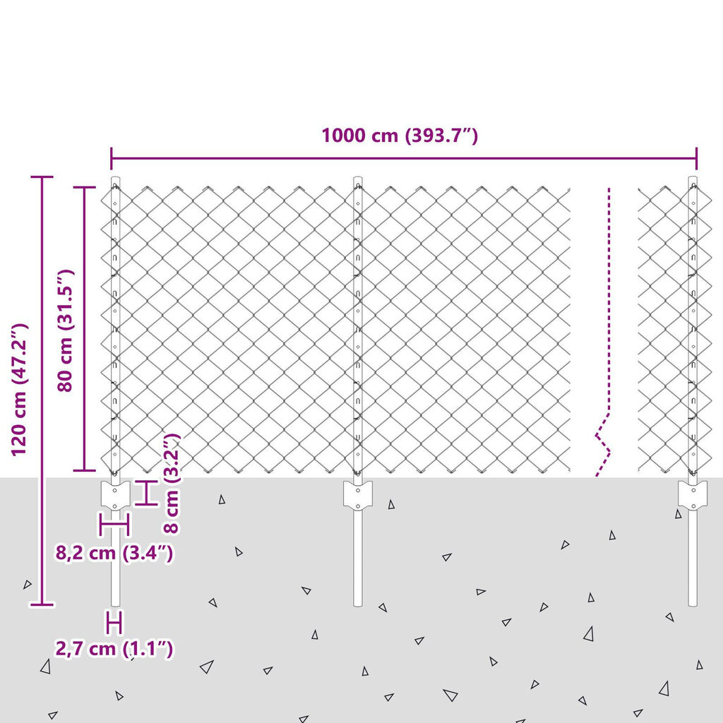 vidaXL Φράχτης από αλυσίδα με 10 U Posts Πράσινος 0.8x10 μ Χάλυβας
