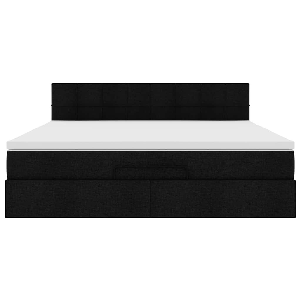 vidaXL Οθωμανικό κρεβάτι με στρώμα & LEDs Μαύρο ύφασμα 180x200cm