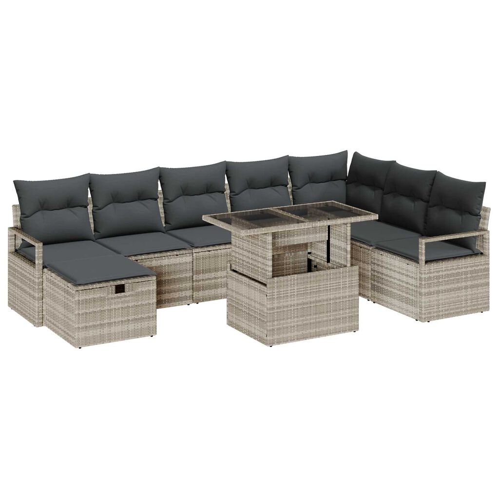 vidaXL Σετ Καναπέ Κήπου με μαξιλάρι 9 pcs Ανοιχτό γκρι Πολυ ράταν