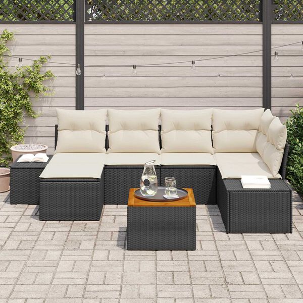 vidaXL Σετ Καναπέ Κήπου 7 pcs Μαύρο και λευκό