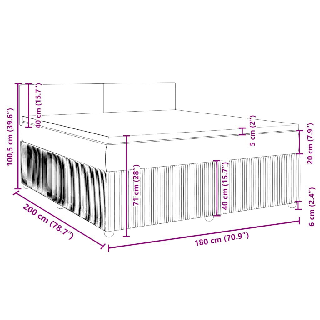 vidaXL Κρεβάτι Boxspring με Στρώμα Σκούρο Πράσινο 180x200εκ. Βελούδινο