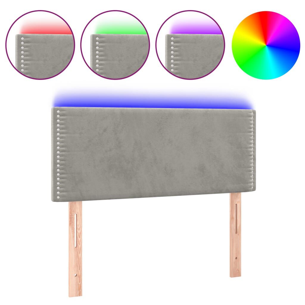 vidaXL Κεφαλάρι Κρεβατιού LED Ανοιχτό Γκρι 100x5x78/88 εκ. Βελούδινο