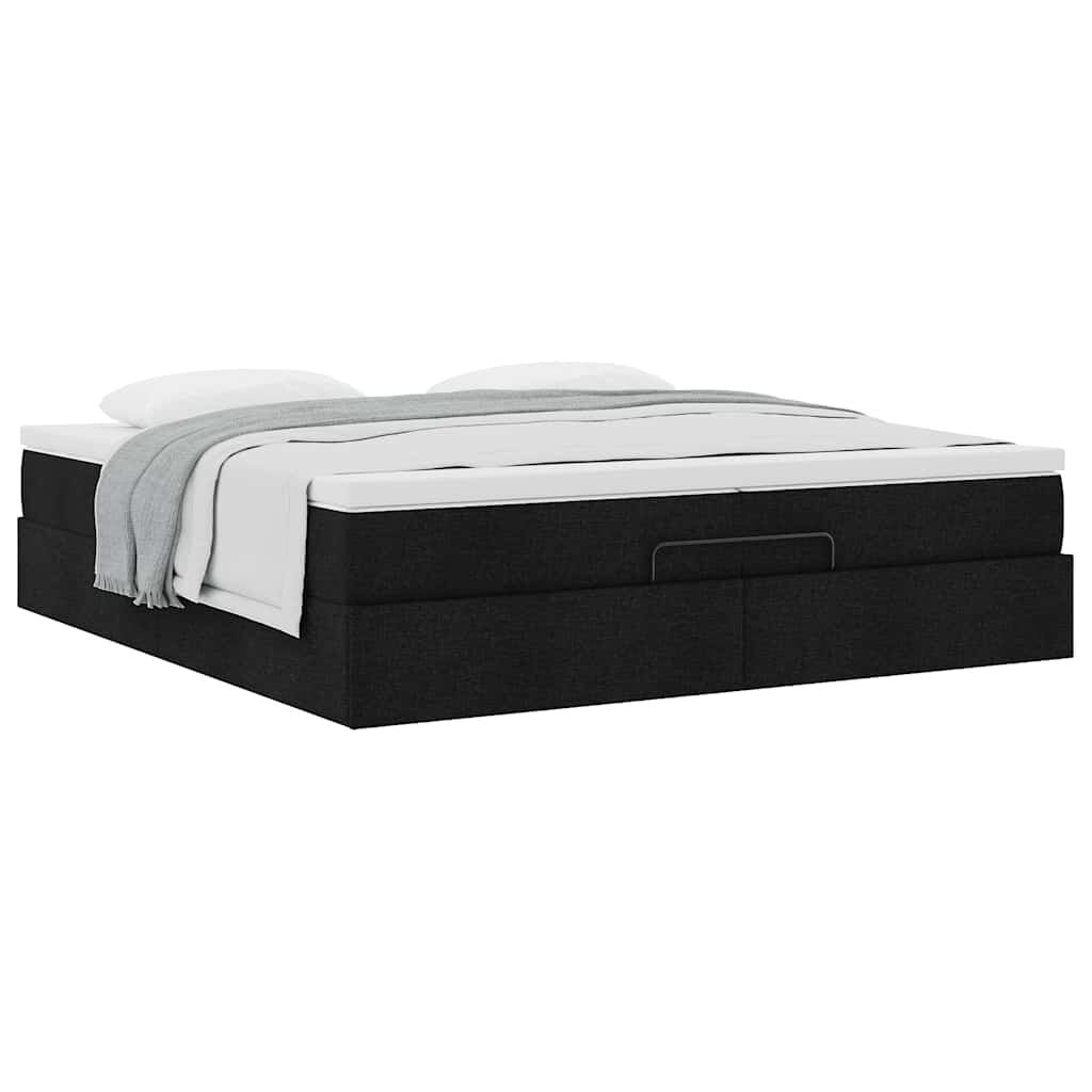 vidaXL Οθωμανικό Κρεβάτι με Στρώματα Μαύρο 200x200cm Ύφασμα