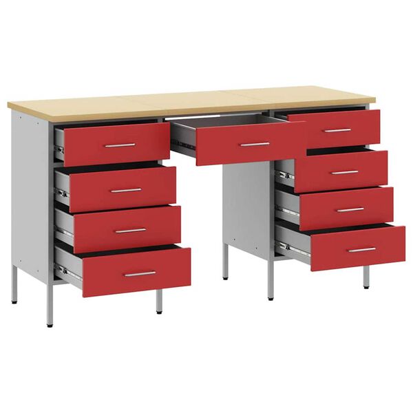 vidaXL Ντουλάπα Εργασίας με συρτάρι 3 pcs Κόκκινο 150 x 55 x 85 εκ