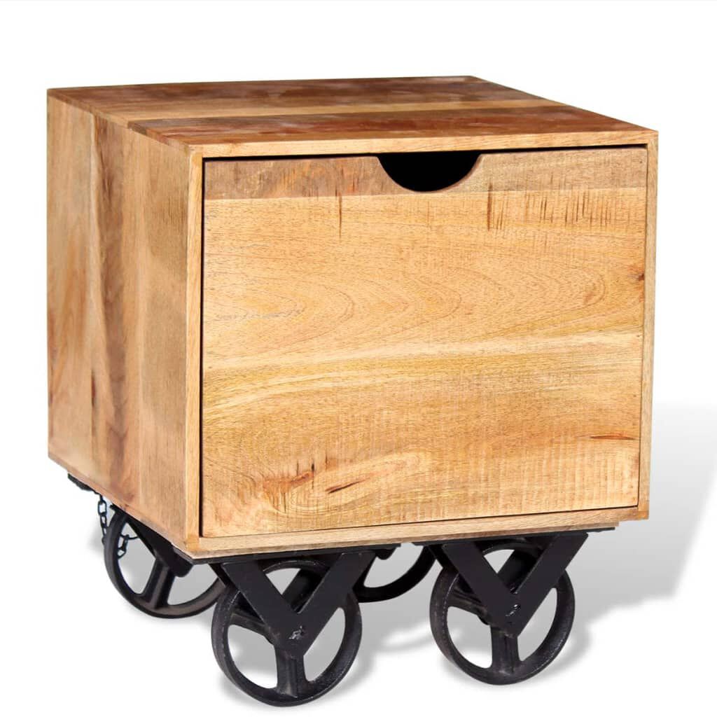 vidaXL Τραπέζι Βοηθητικό με Συρτάρι Ροδάκια 40x40x45 εκ. Ξύλο Μάνγκο