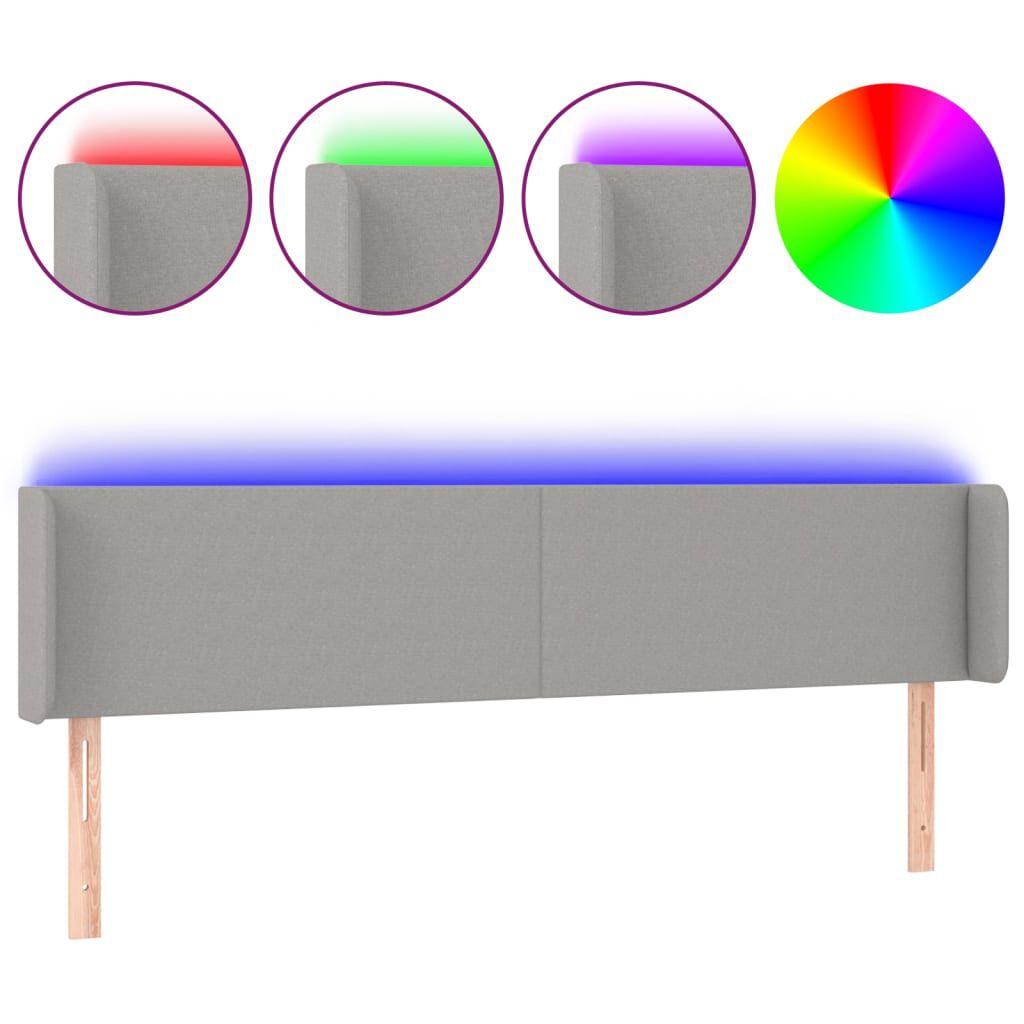 vidaXL Κεφαλάρι Κρεβατιού LED Ανοιχτό Γκρι 203x16x78/88 εκ. Υφασμάτινο