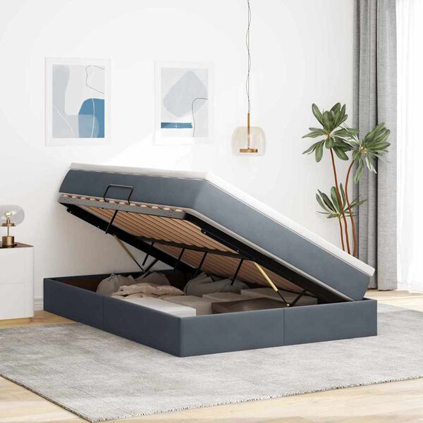 vidaXL Κρεβάτι με αποθηκευτικό χώρο και στρώμα με στρώμα Σκούρο Γκρι