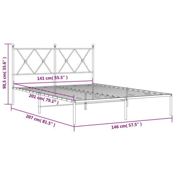 vidaXL Πλαίσιο Κρεβατιού με Κεφαλάρι Λευκό 140 x 200 εκ. Μεταλλικό