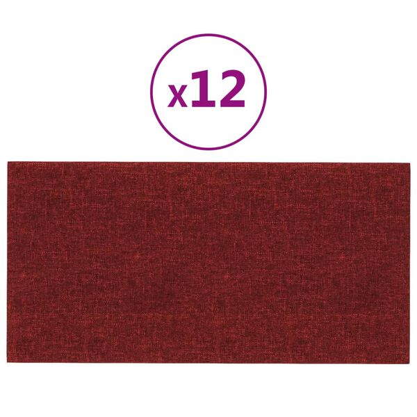 vidaXL Πάνελ Τοίχου 12 τεμ. Μπορντό 30 x 15 εκ. 0,54 μ² Υφασμάτινα