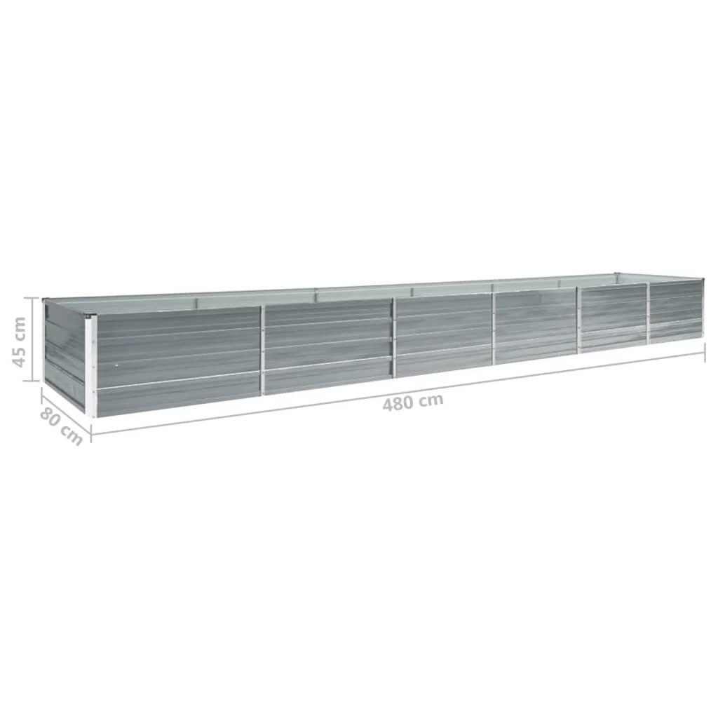 vidaXL Ζαρντινιέρα Υπερυψωμένη Γκρι 480x80x45 εκ. Γαλβαν. Χάλυβας