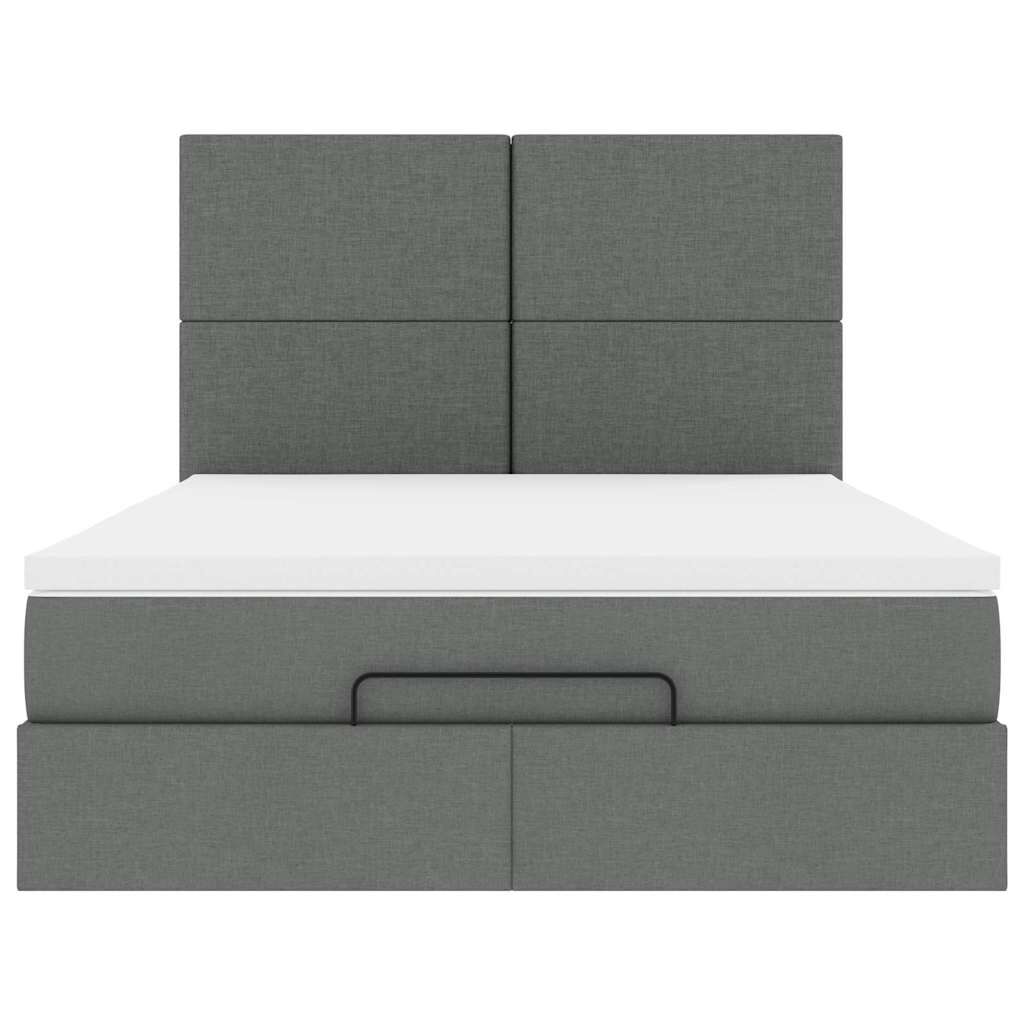 vidaXL Οθωμανικό κρεβάτι με στρώμα & LEDs Σκούρο γκρι 140x200cm Ύφασμα