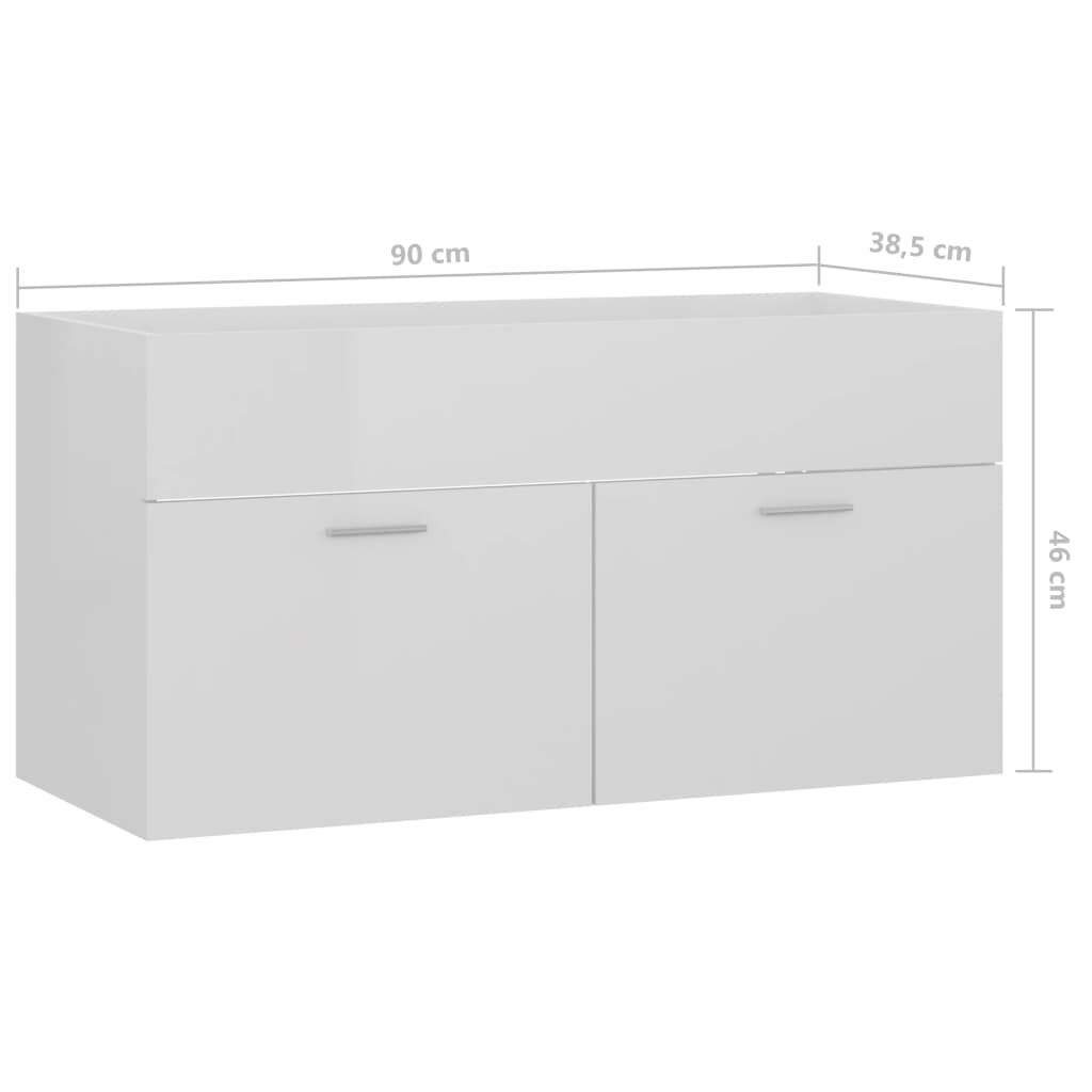 vidaXL Ντουλάπι Νιπτήρα Γυαλιστερό Λευκό 90x38,5x46 εκ. από Επεξ. Ξύλο