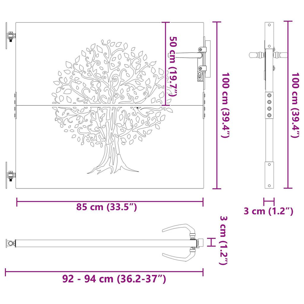 vidaXL Πύλη Κήπου Άλλο Μαύρο 100 x 100 cm Ατσάλι με Επικάλυψη Πούδρας
