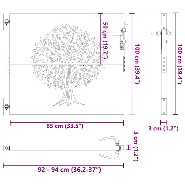 vidaXL Πύλη Κήπου Άλλο Μαύρο 100 x 100 cm Ατσάλι με Επικάλυψη Πούδρας