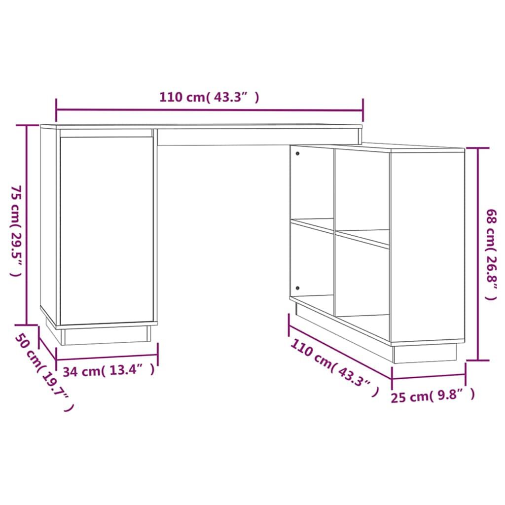 vidaXL Γραφείο Γκρι 110 x 50 x 75 εκ. από Μασίφ Ξύλο Πεύκου