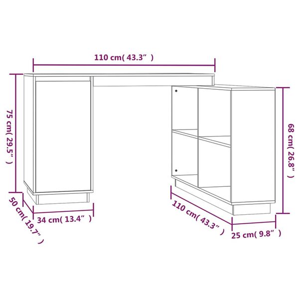 vidaXL Γραφείο Γκρι 110 x 50 x 75 εκ. από Μασίφ Ξύλο Πεύκου