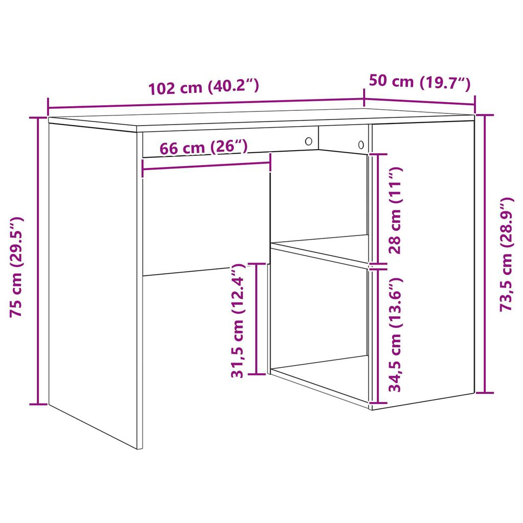 vidaXL Γωνιακό Γραφείο Σοκόνας 102x88x75 εκ Επεξεργασμένο Ξύλο