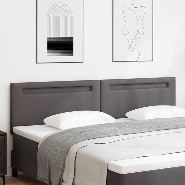 vidaXL LED κεφαλάρι Γκρι 200 cm Τεχνητό Δέρμα