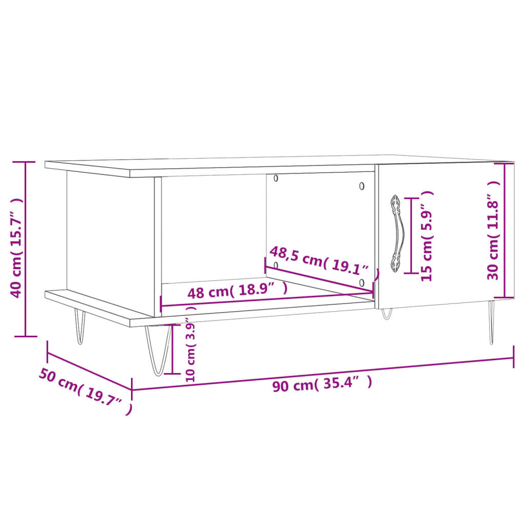 vidaXL Τραπεζάκι Σαλονιού Καπνιστή Δρυς 90x50x40 εκ. Επεξεργασμ. Ξύλο