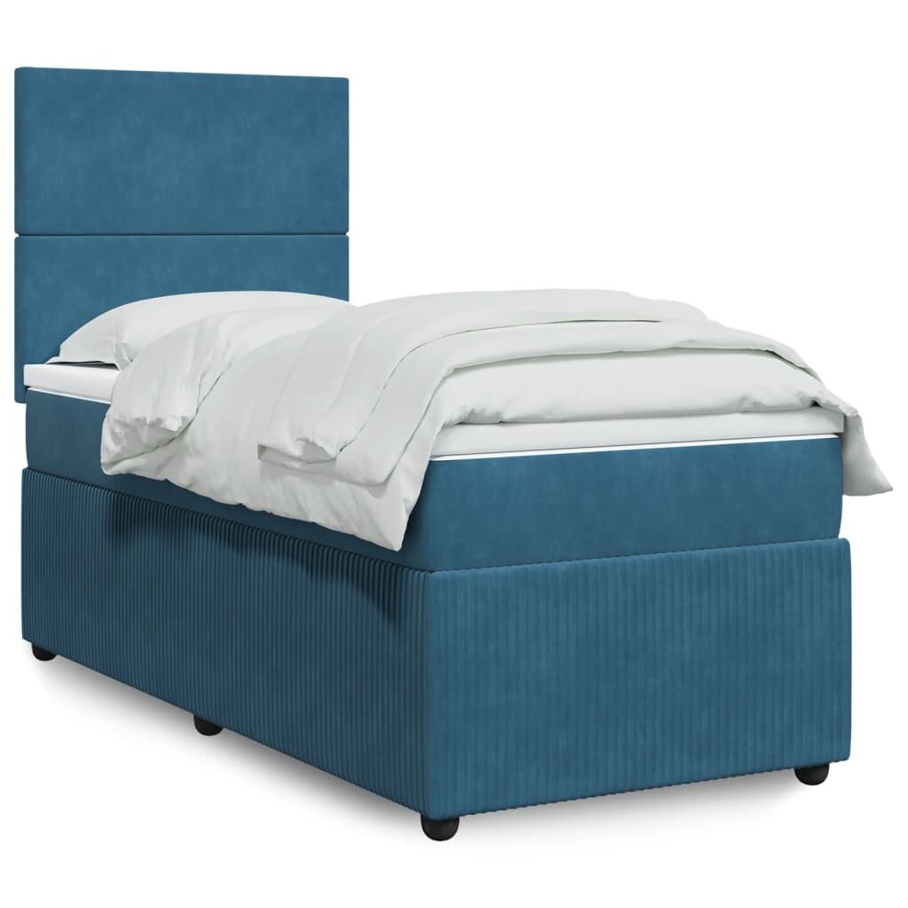 vidaXL Κρεβάτι Boxspring με Στρώμα Μπλε 100x200 εκ. Βελούδινο