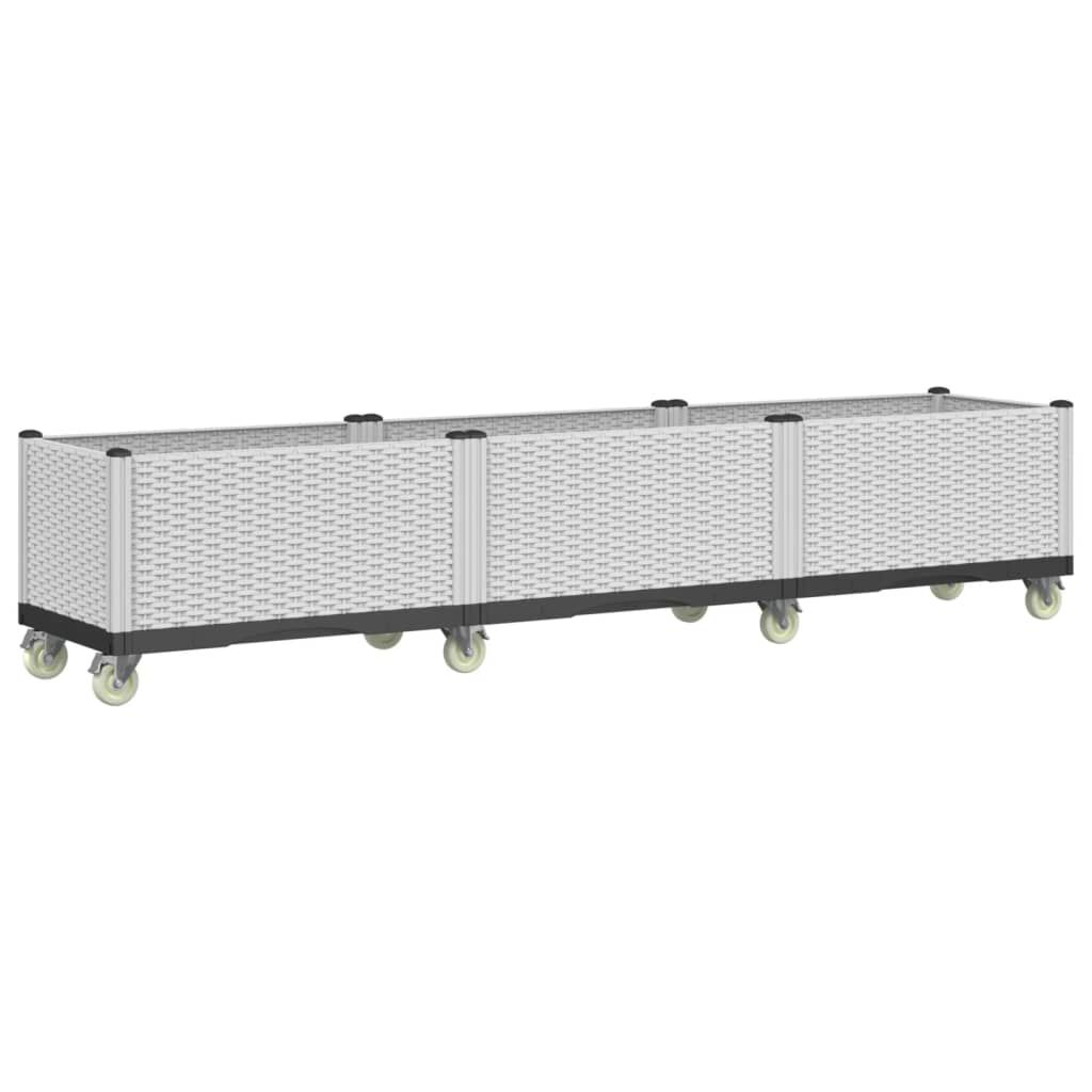 vidaXL Ζαρντινιέρα Κήπου με Ροδάκια Λευκό 240x50x54 εκ. Πολυπροπυλένιο