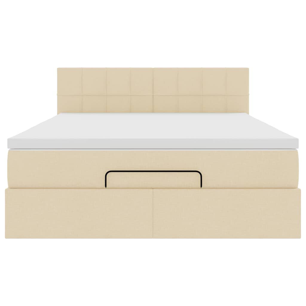 vidaXL Οθωμανικό κρεβάτι με στρώμα & LEDs Cream 140x200 cm Ύφασμα