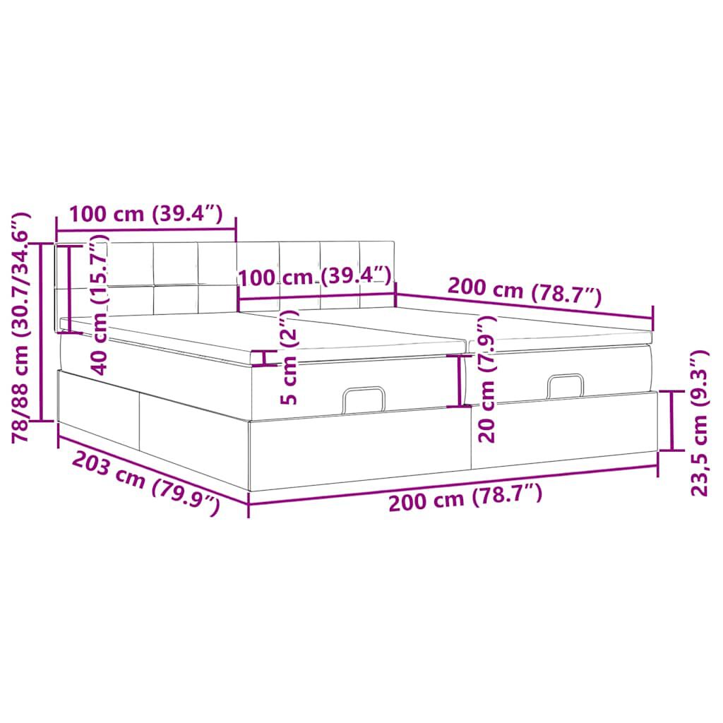vidaXL Οθωμανικό κρεβάτι με στρώματα Taupe 200x200cm ύφασμα