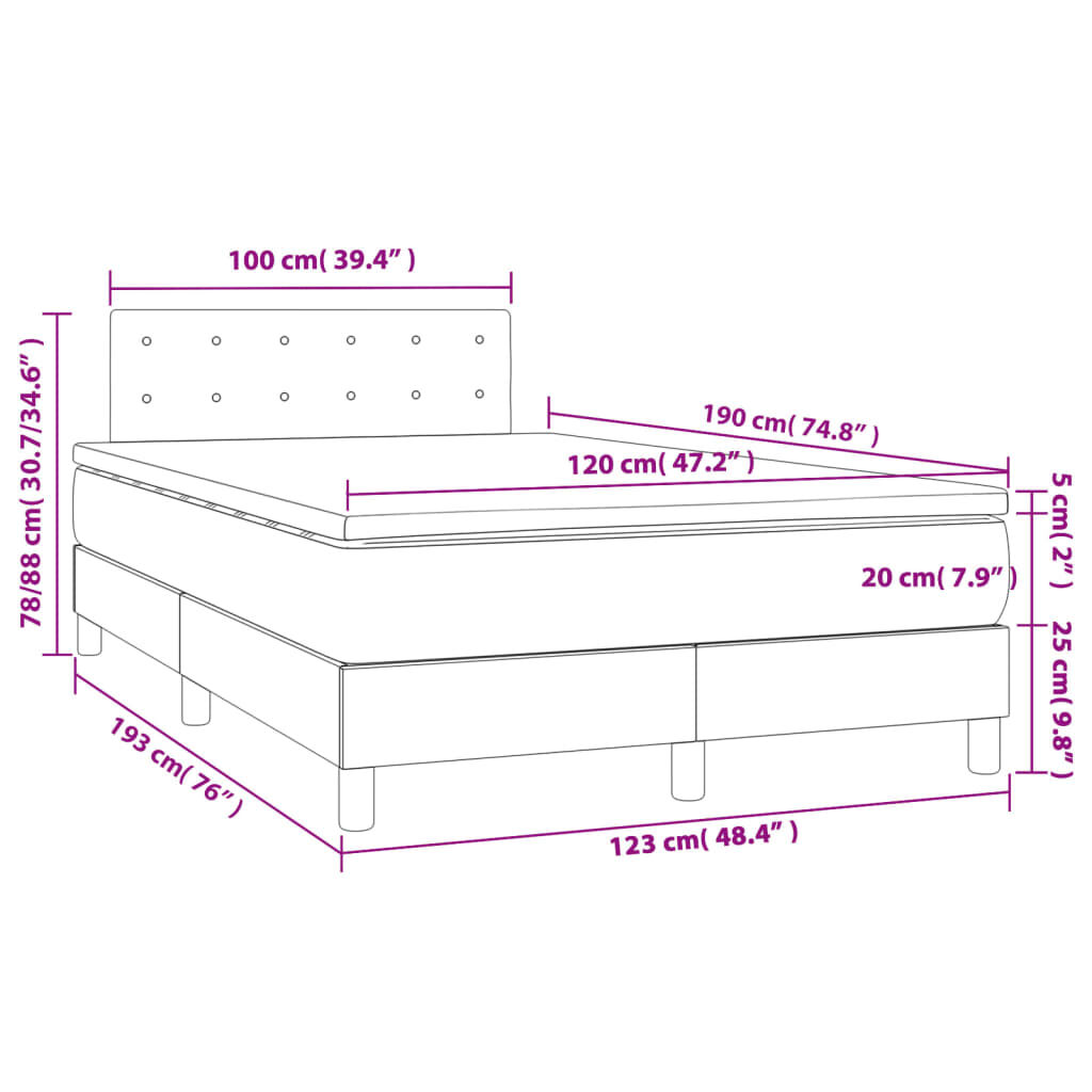 vidaXL Κρεβάτι Boxspring με Στρώμα Καπουτσίνο 120x190εκ.από Συνθ.Δέρμα