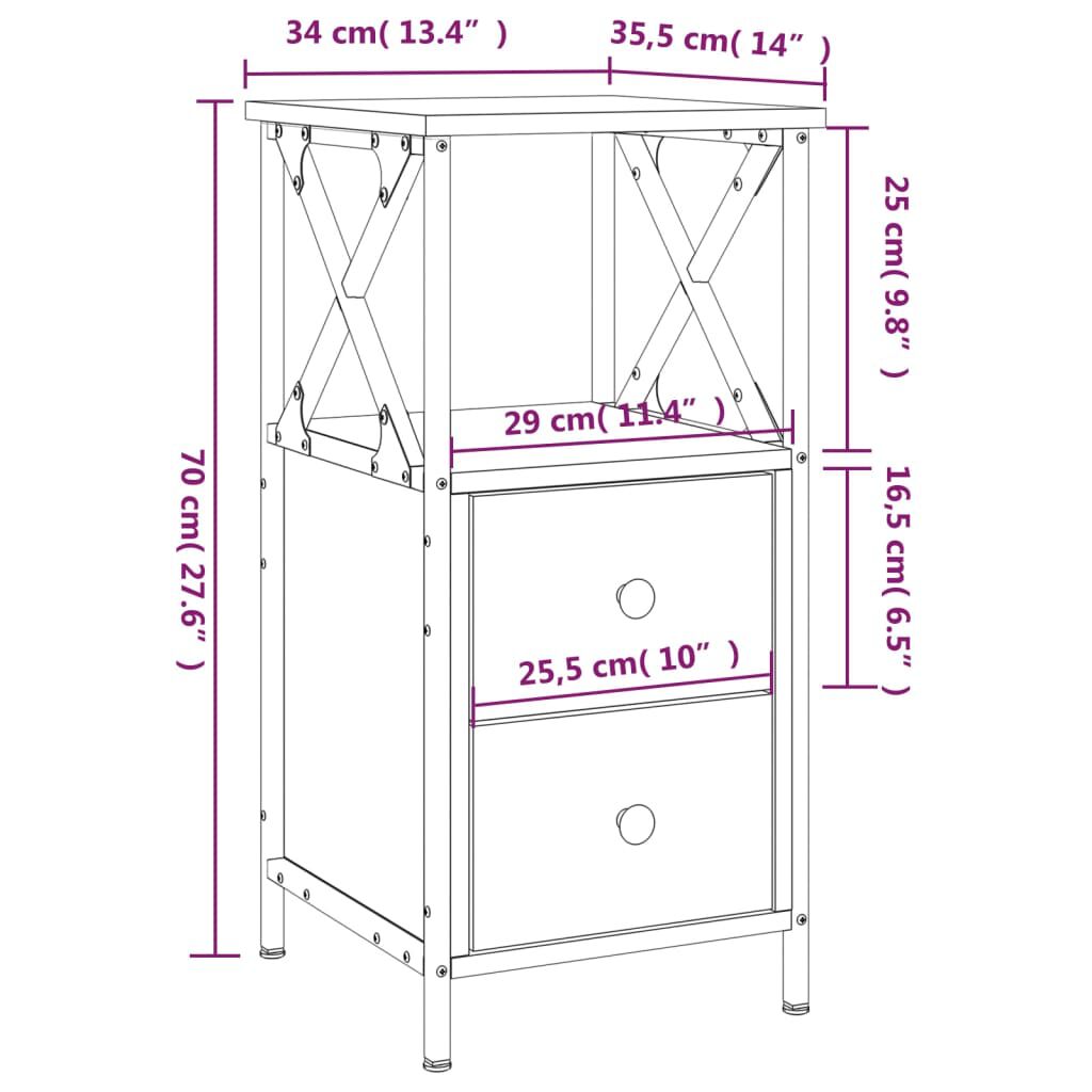 vidaXL Κομοδίνο Καφέ Δρυς 34 x 35,5 x 70 εκ. από Επεξεργασμένο Ξύλο