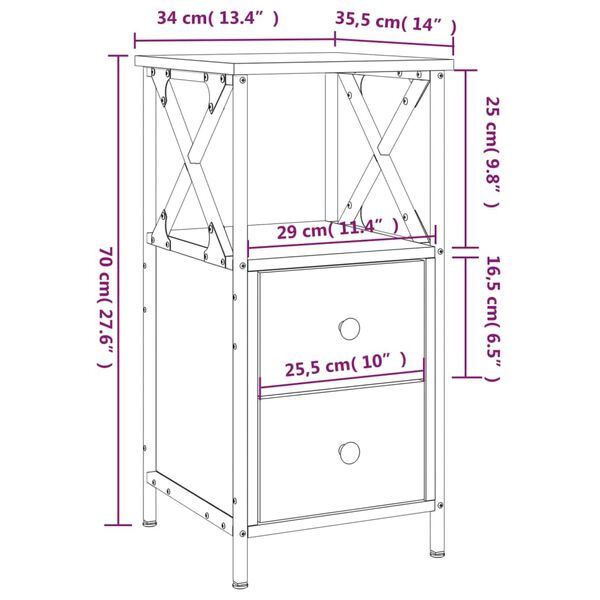 vidaXL Κομοδίνο Καφέ Δρυς 34 x 35,5 x 70 εκ. από Επεξεργασμένο Ξύλο