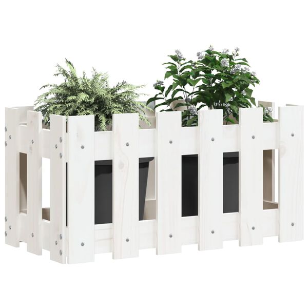vidaXL Ζαρντινιέρα με Σχέδιο Φράχτη Λευκή 60 x 30 x 30 εκ. Μασίφ Πεύκο