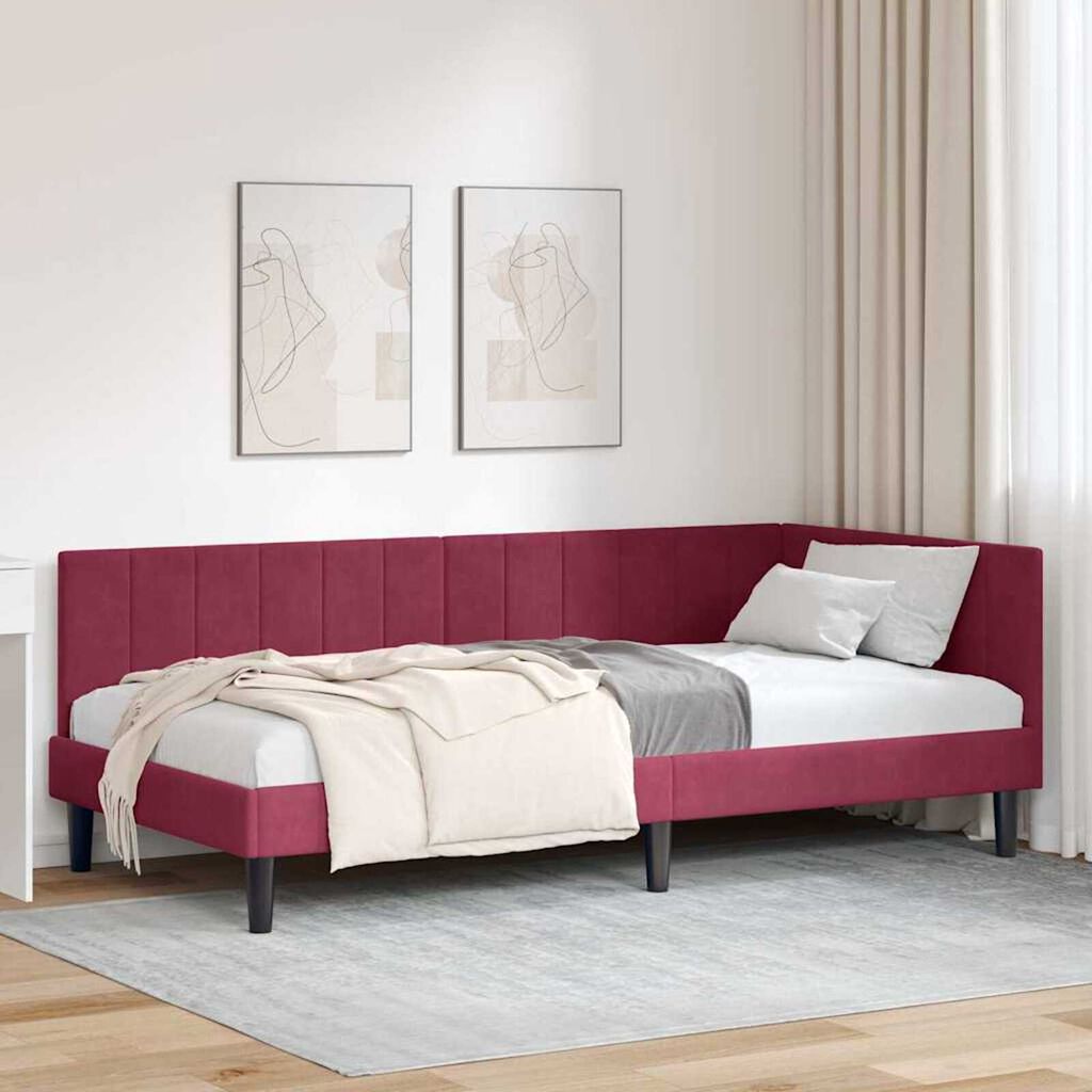 vidaXL Κρεβάτι Γωνίας με κεφαλάρι Μπορντό 90 x 200 cm Βελούδο