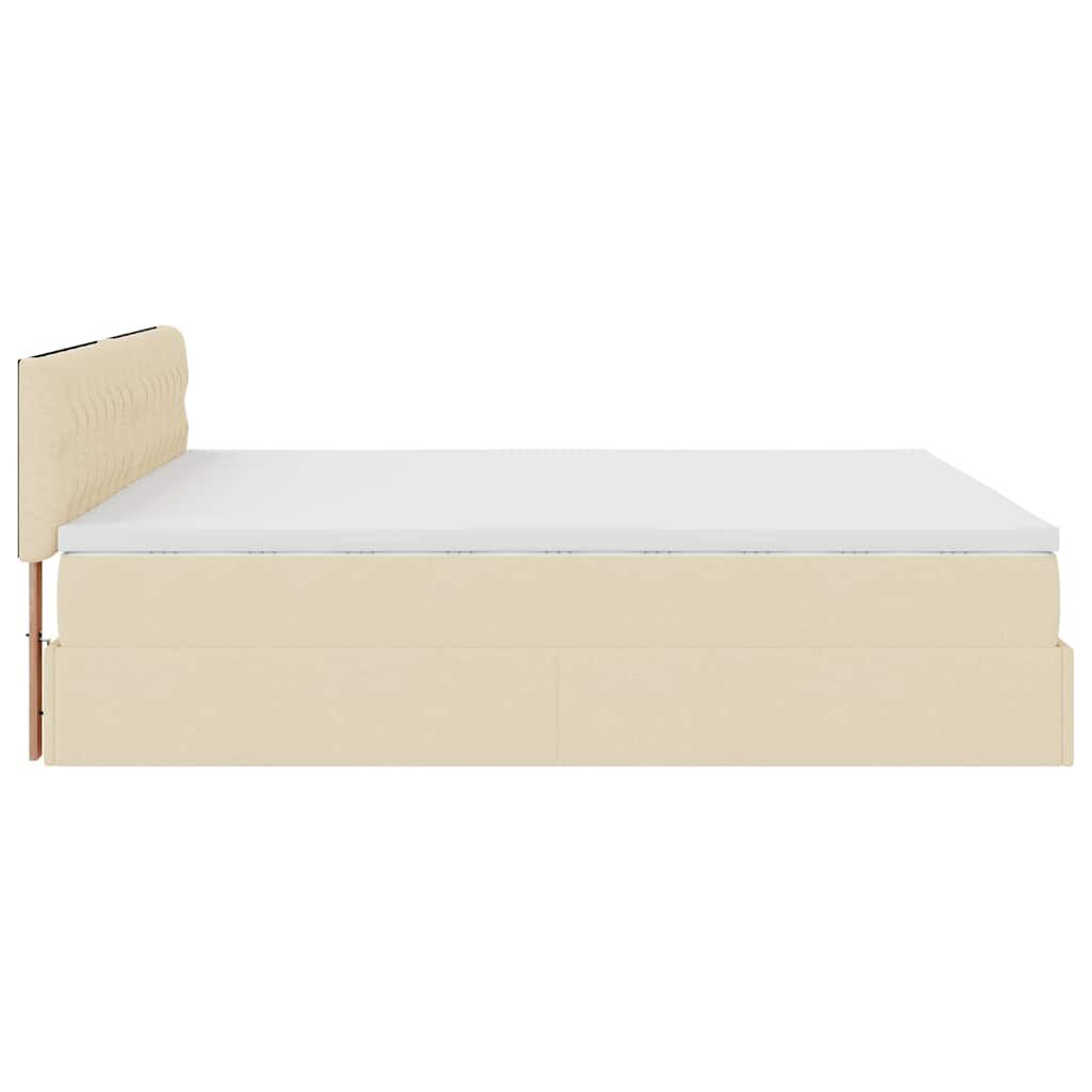 vidaXL Οθωμανικό κρεβάτι με στρώμα & LEDs Cream 160x200cm ύφασμα