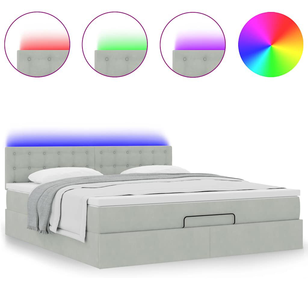 vidaXL Οθωμανικό κρεβάτι με στρώμα&LEDs Ανοιχτό γκρι 160x200cm Βελούδο