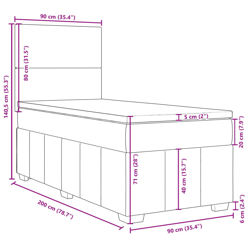 vidaXL Κρεβάτι Boxspring με Στρώμα Ανοιχτό Γκρι 90x200 εκ. Υφασμάτινο