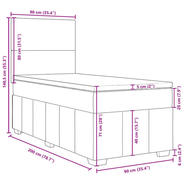 vidaXL Κρεβάτι Boxspring με Στρώμα Ανοιχτό Γκρι 90x200 εκ. Υφασμάτινο