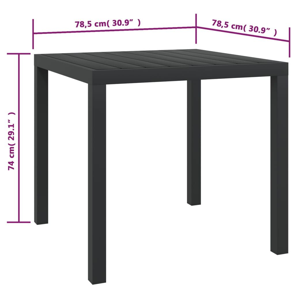 vidaXL Τραπέζι Κήπου Μαύρο 80 x 80 x 74 εκ. από Αλουμίνιο / WPC