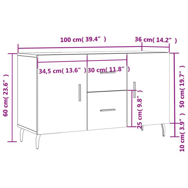 vidaXL Ντουλάπι Μαύρο 100x36x60 εκ. από Επεξεργασμένο Ξύλο