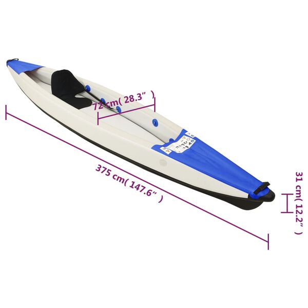vidaXL Καγιάκ Φουσκωτό Μπλε 375 x 72 x 31 εκ. από Πολυεστέρα