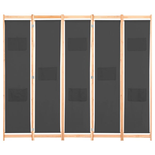 vidaXL Διαχωριστικό Δωματίου με 5 Πάνελ Γκρι 200x170x4 εκ. Υφασμάτινο