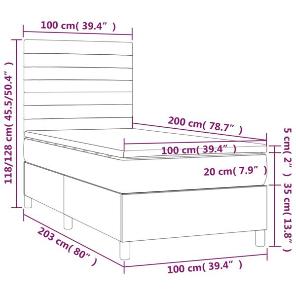 vidaXL Κρεβάτι Boxspring με Στρώμα Σκούρο Καφέ 100x200 εκ. Υφασμάτινο