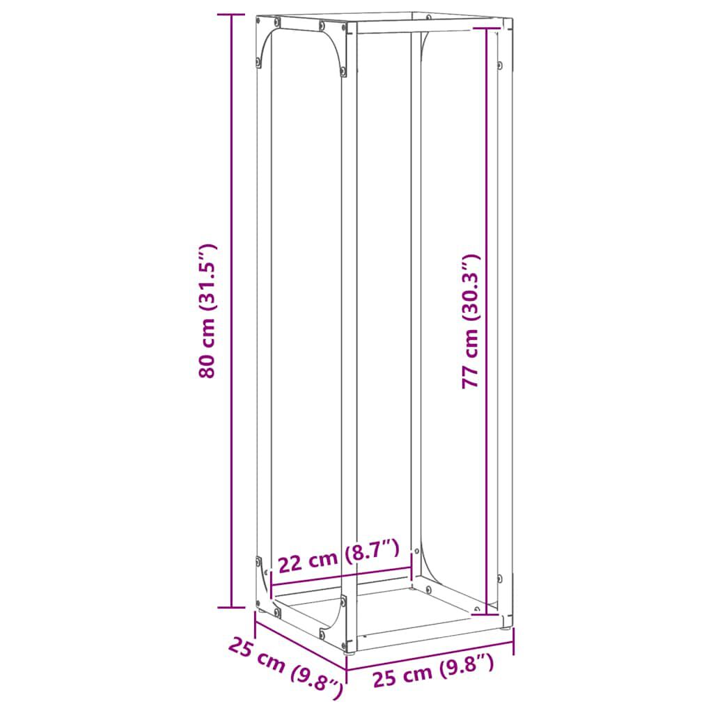 vidaXL Ράφι για καυσόξυλα Μαύρο 25x25x80 cm Ατσάλι ψυχρής έλασης