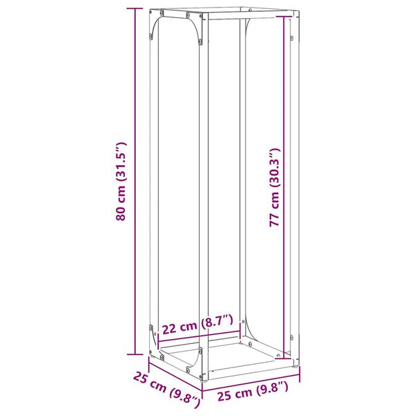 vidaXL Ράφι για καυσόξυλα Μαύρο 25x25x80 cm Ατσάλι ψυχρής έλασης
