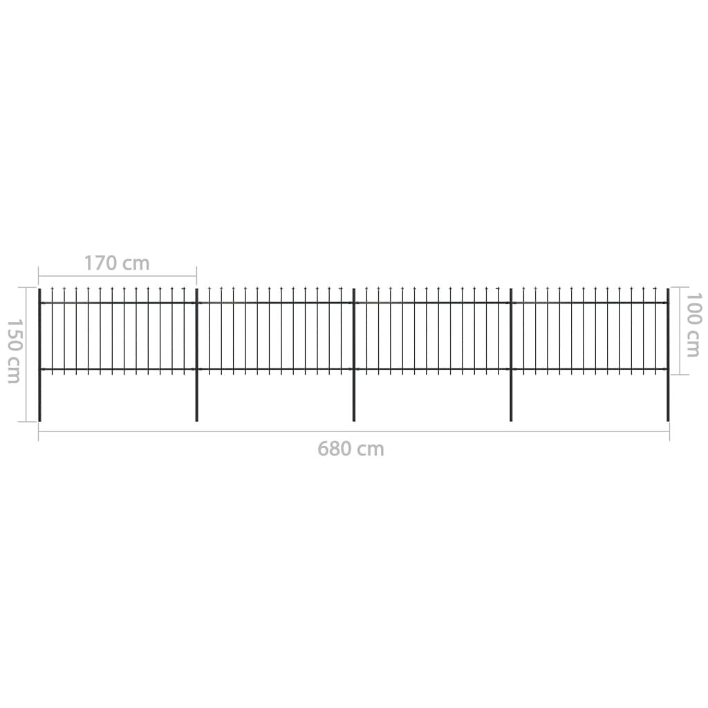 vidaXL Κάγκελα Περίφραξης με Λόγχες Μαύρα 6,8 x 1 μ. από Χάλυβα