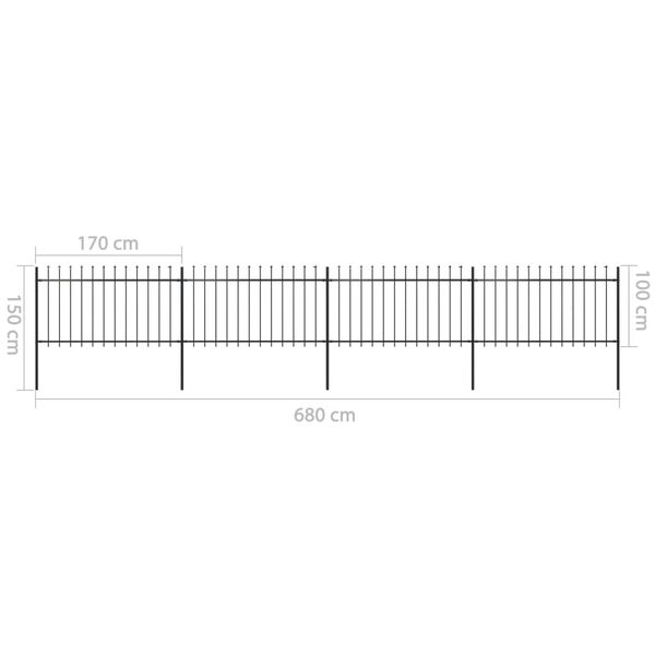 vidaXL Κάγκελα Περίφραξης με Λόγχες Μαύρα 6,8 x 1 μ. από Χάλυβα