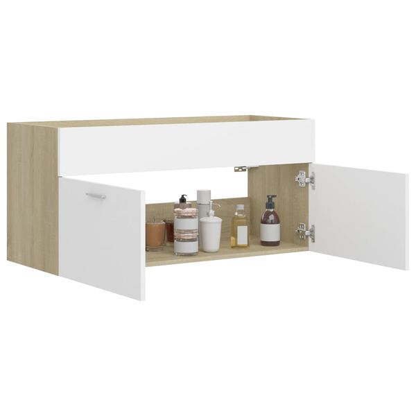 vidaXL Ντουλάπι Νιπτήρα Λευκό/Sonoma Δρυς 100x38,5x46 εκ. Επεξ. Ξύλο