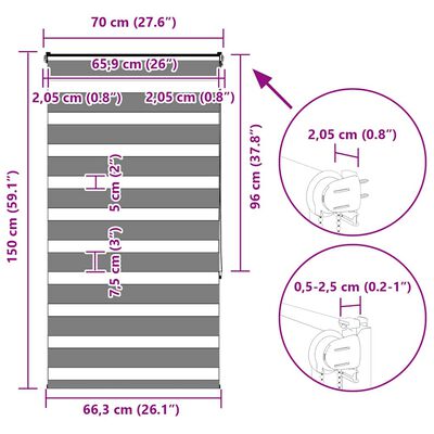 vidaXL Ζέβρα τυφλή Σκούρο Γκρι Πλάτος υφάσματος 65,9 εκ. Πολυεστέρας