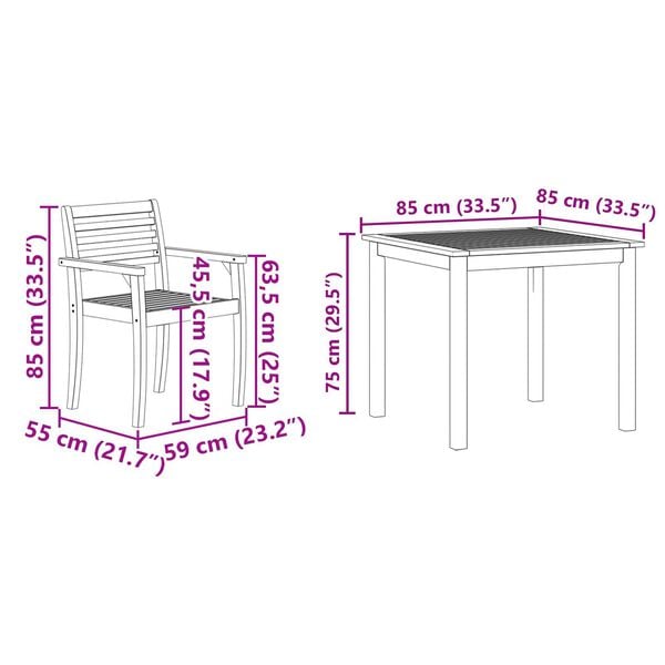 vidaXL Σέτ φαγητού για κήπο 3 pcs Καφέ Μασίφ ξύλο ακακίας