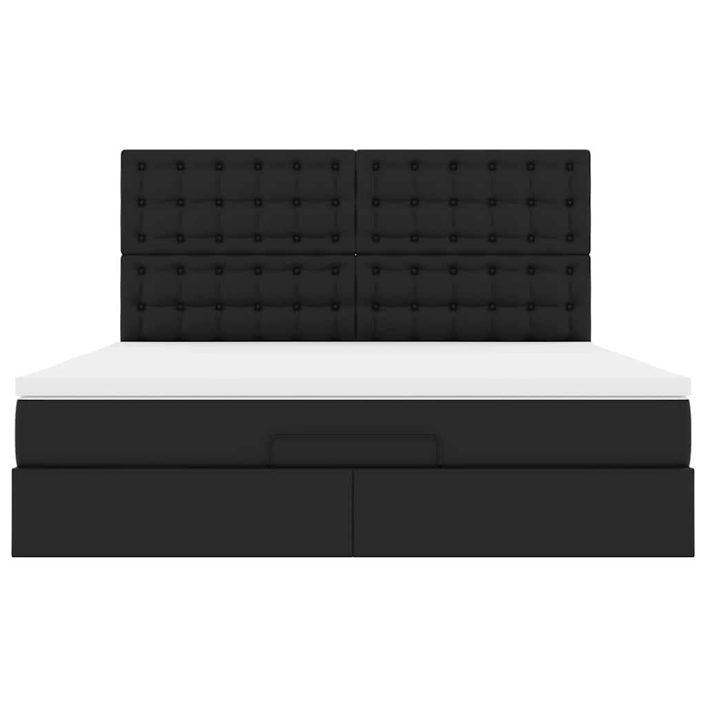 vidaXL Οθωμανικό κρεβάτι με στρώμα & LEDs Μαύρο 160x200cm Faux Leather